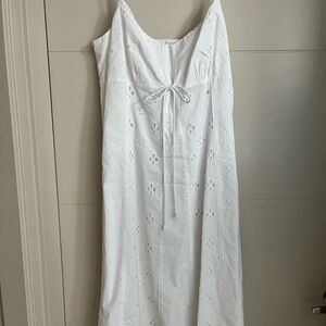 LOFT White Strappy Dress with Floral Eyelet